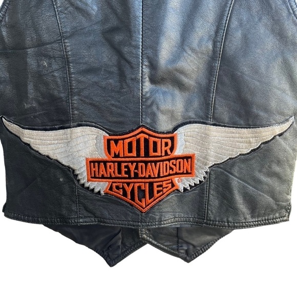 VTG 80s CHIA Distressed Leather Biker Vest Harley Davidson Eagle Patch Korea Med - Picture 3 of 16